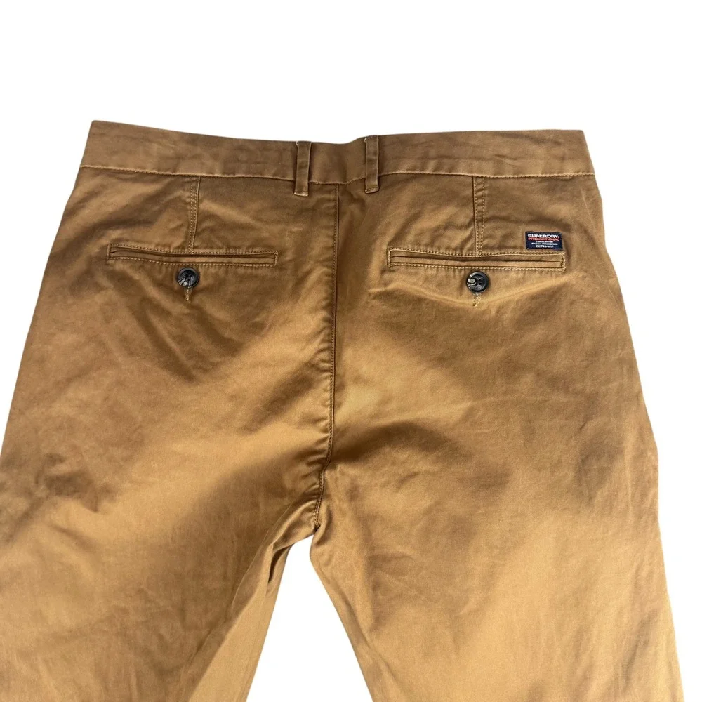 Superdry JPN Mens City Slim Chino Pants Tobacco Brown Size L 35x31.5